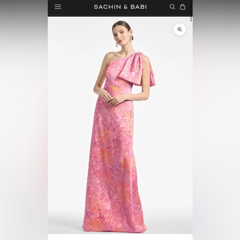 Sachin & Babi One-Shoulder Pink Floral Gown